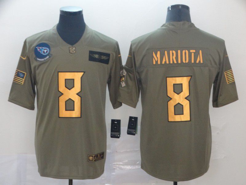 Men Tennessee Titans 8 Mariota Gold Nike Olive Salute To Service Limited NFL Jersey